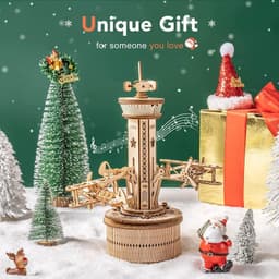 image-Robotime Rokr 3D Wooden Puzzles For Adults DIY Musical Box Model Kit To Build Self-Assembly Building Kit Airplane- Control Tower