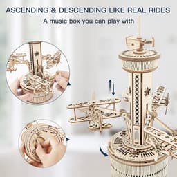 image-Robotime Rokr 3D Wooden Puzzles For Adults DIY Musical Box Model Kit To Build Self-Assembly Building Kit Airplane- Control Tower