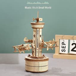 image-Robotime Rokr 3D Wooden Puzzles For Adults DIY Musical Box Model Kit To Build Self-Assembly Building Kit Airplane- Control Tower