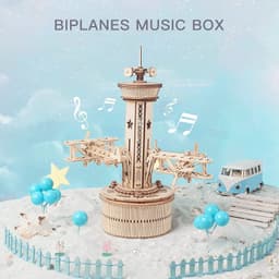 image-Robotime Rokr 3D Wooden Puzzles For Adults DIY Musical Box Model Kit To Build Self-Assembly Building Kit Airplane- Control Tower