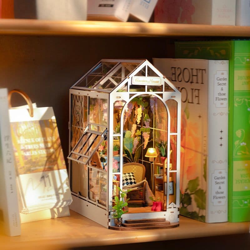 image-Robotime Rolife Garden House Book Nook Kit Book Shelf Insert Easy Assemble Toys Gifts For Kids Women Girls Home Decoration TGB06
