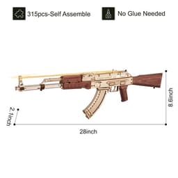 image-Rokr Automatic Rifle AK-47 Gift For Boys Wooden Puzzle Gun Double Firing Model