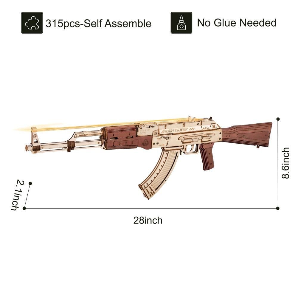 image-Rokr Automatic Rifle AK-47 Gift For Boys Wooden Puzzle Gun Double Firing Model
