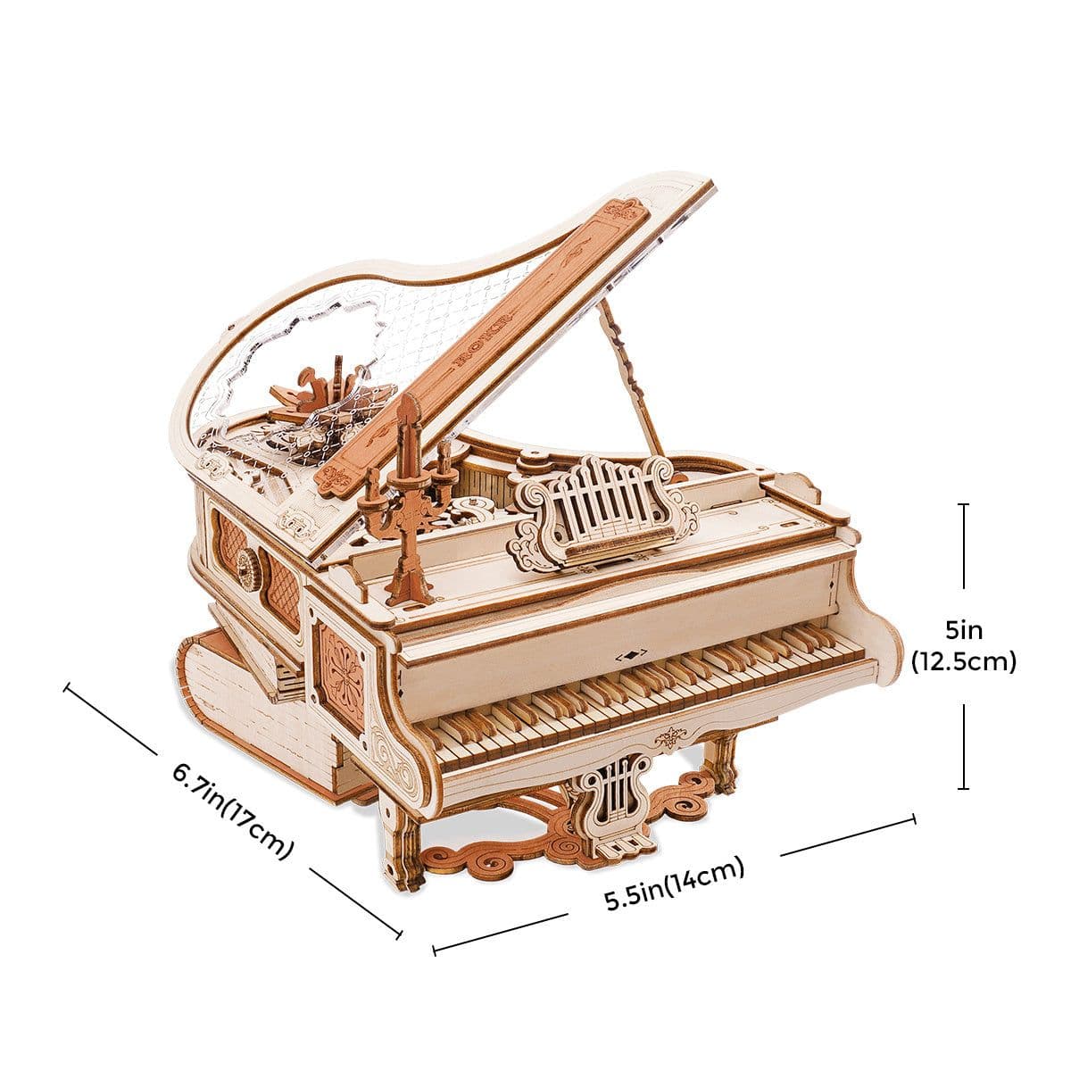image-Robotime 223pcs 3D Wooden Puzzle Magic Piano Mechanical Music Box Toy Gift Desk Gift For Men Women Hobby AMK81