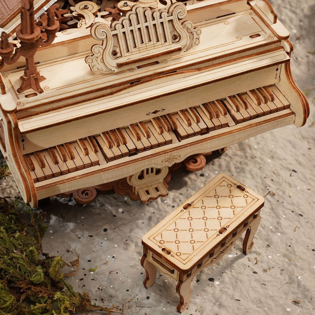 image-Robotime 223pcs 3D Wooden Puzzle Magic Piano Mechanical Music Box Toy Gift Desk Gift For Men Women Hobby AMK81