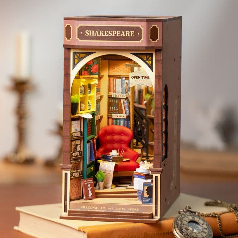 image-Rolife 3D DIY Wooden Book Nook Shiguang Bookstore With LED For Xmas Gifts