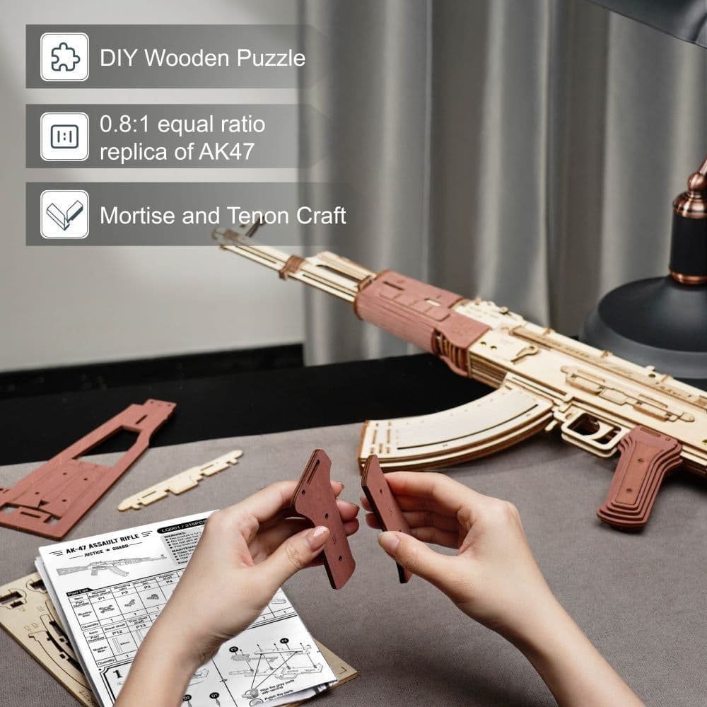 image-ROKR Wooden Puzzle Gun Toys Model DIY 3D Building Kits For Gifts