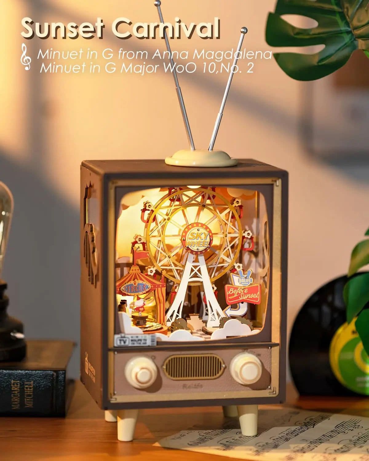 image-Robotime Rolife Sunset Carnival Music Boxes With Lights For Kids Adults Home Decoration Luxurious Design 3D Wooden Puzzle Toys