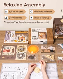 image-Robotime Rolife Sunset Carnival Music Boxes With Lights For Kids Adults Home Decoration Luxurious Design 3D Wooden Puzzle Toys
