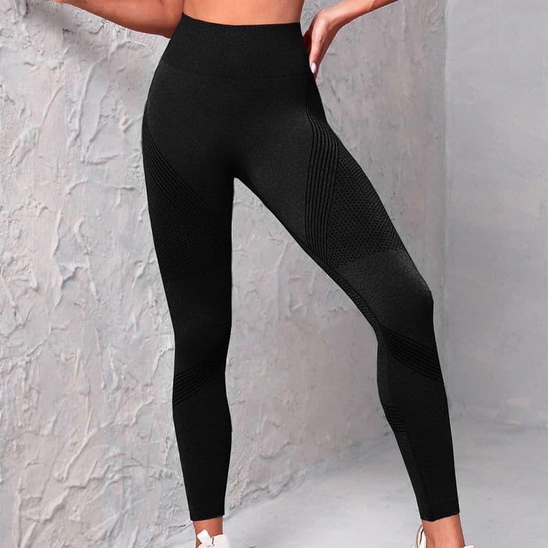 image-High Waist Seamless Yoga Pants Women's Solid Color Dot Striped Print Butt Lifting Leggings Fitness Running Sport Gym Legging Outfits