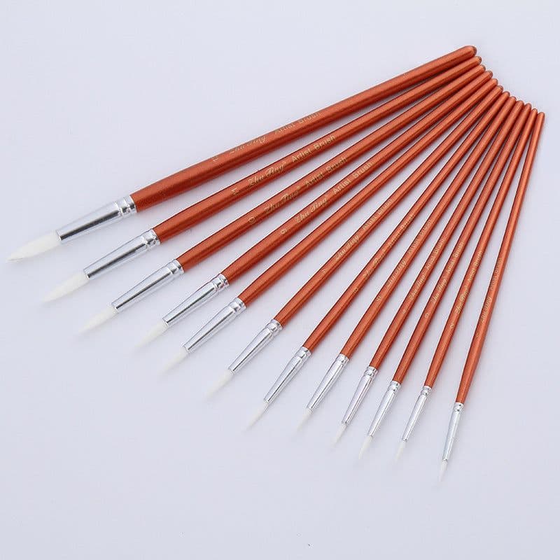 image-12Pcs Lot Round Shape Nylon Hair Wooden Handle Paint Brush Set Tool For Art School Watercolor Acrylic Painting