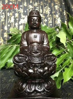 image-Pure Natural Black Wood Products Wood Carving Sakyamuni Buddha Home Office Crafts Ornaments