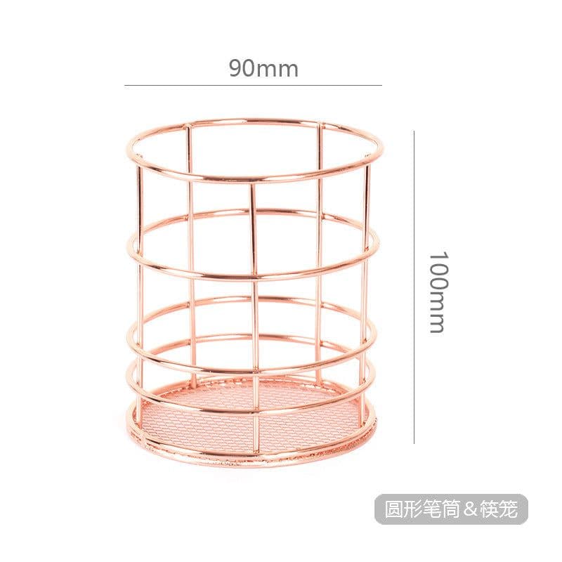 image-Iron rose gold square round pen holder sundry desktop