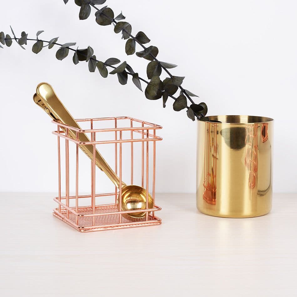 image-Iron rose gold square round pen holder sundry desktop