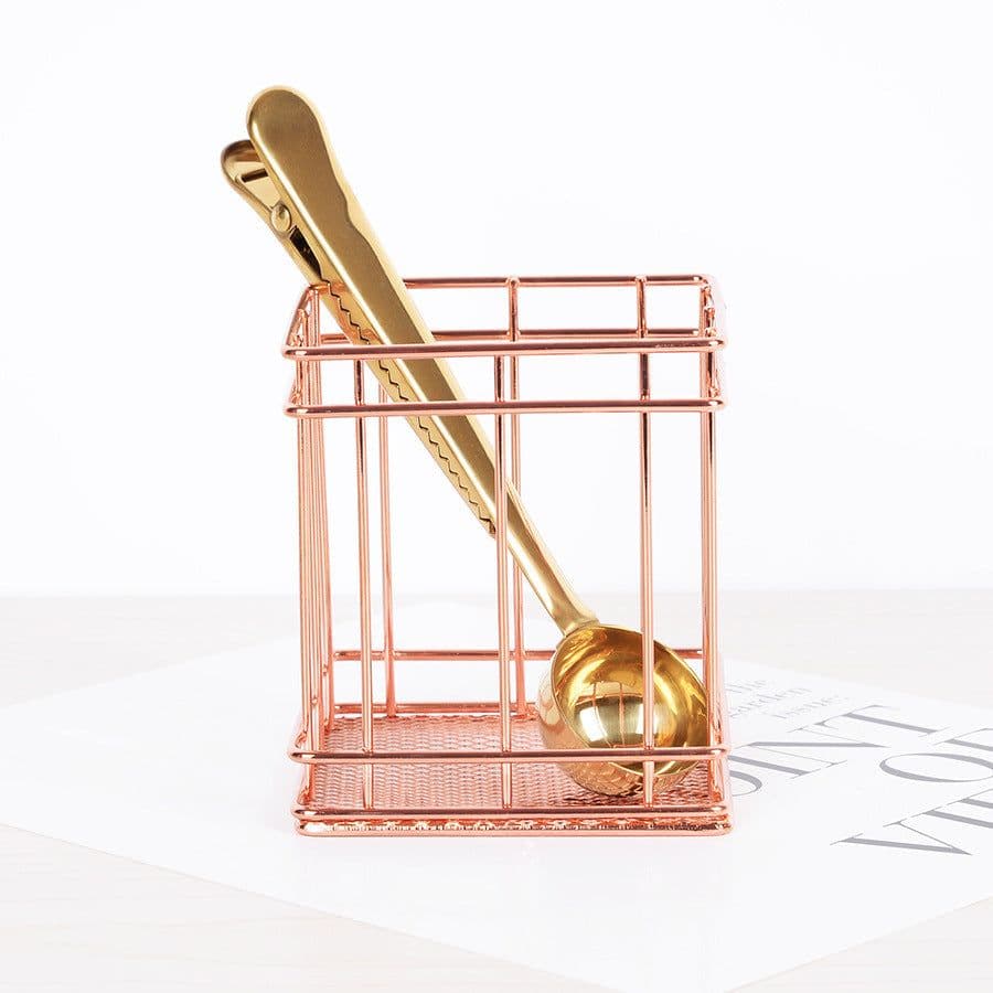 image-Iron rose gold square round pen holder sundry desktop
