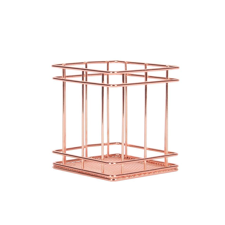 image-Iron rose gold square round pen holder sundry desktop