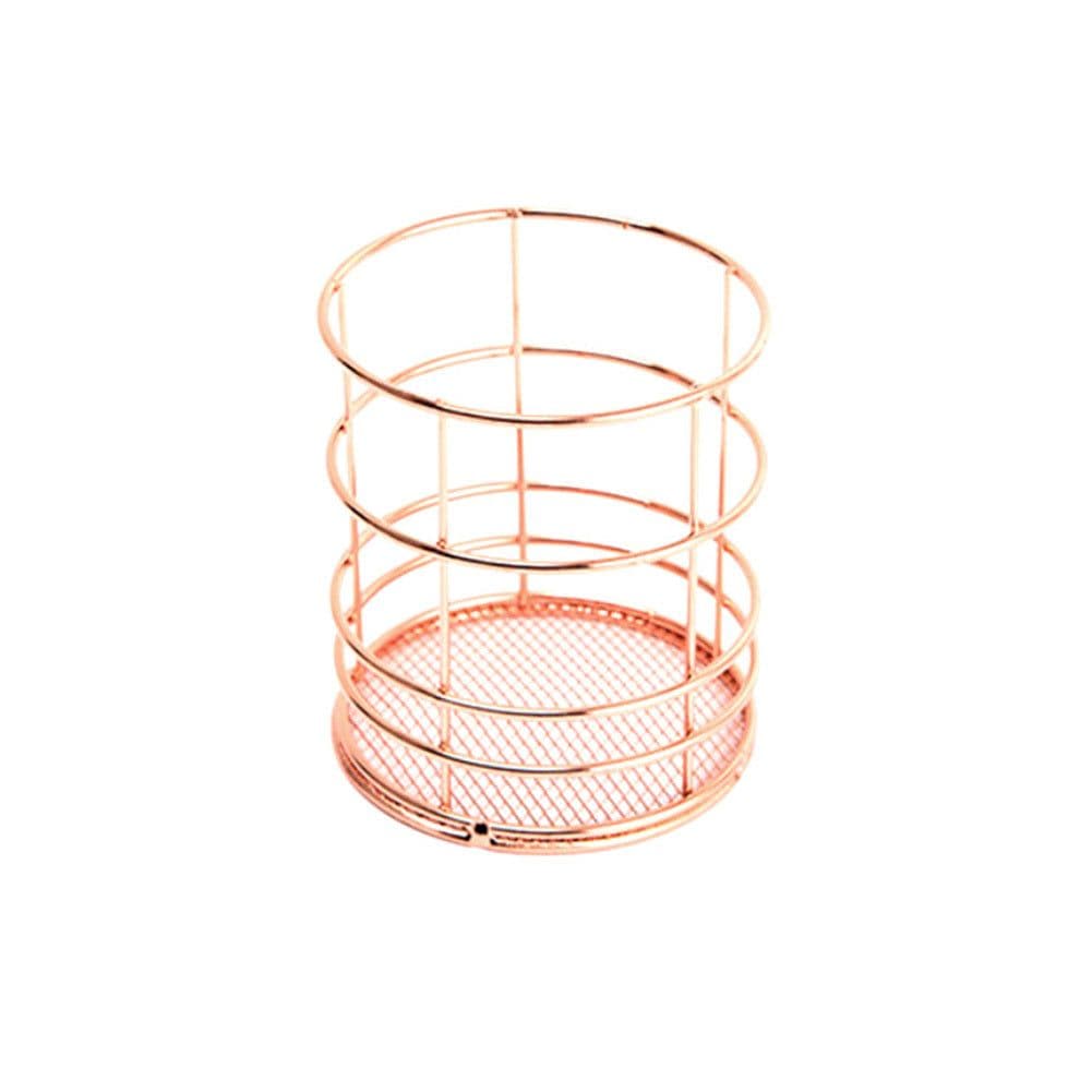 image-Iron rose gold square round pen holder sundry desktop