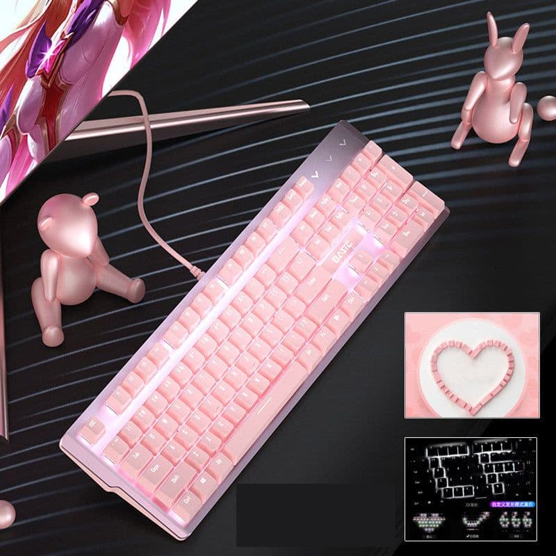 image-Girly pink mechanical keyboard 104 keys green axis black axis red axis wired