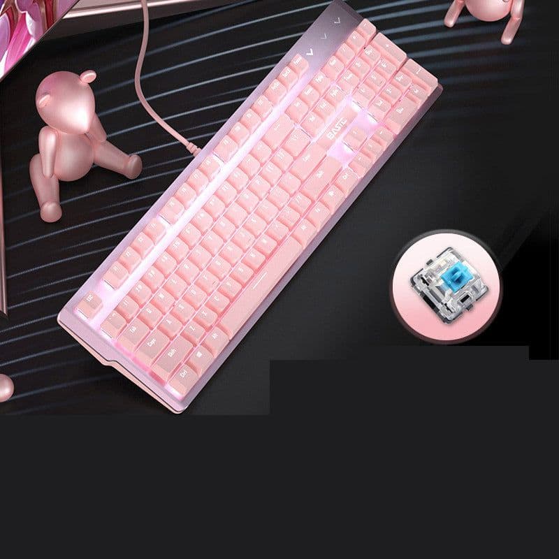 image-Girly pink mechanical keyboard 104 keys green axis black axis red axis wired