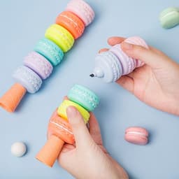 image-6pcs Novelty Cookie Highlighter Pen Set Macaron Cake Fluorescent Color Marker Liner