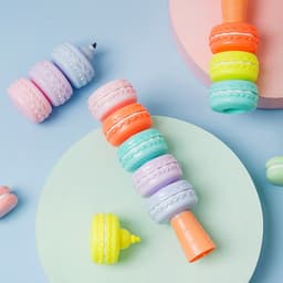 image-6pcs Novelty Cookie Highlighter Pen Set Macaron Cake Fluorescent Color Marker Liner