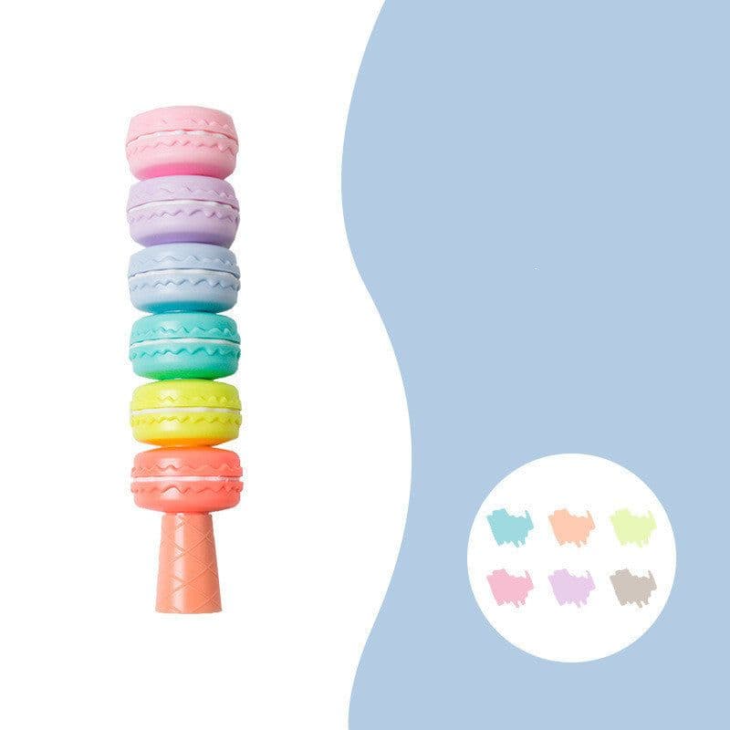 image-6pcs Novelty Cookie Highlighter Pen Set Macaron Cake Fluorescent Color Marker Liner
