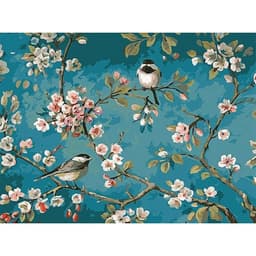 image-DIY digital painting blue flowers and birds