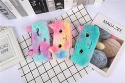 image-Laser color cat plush pencil case student stationery bag