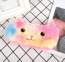 image-Laser color cat plush pencil case student stationery bag