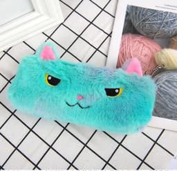 image-Laser color cat plush pencil case student stationery bag