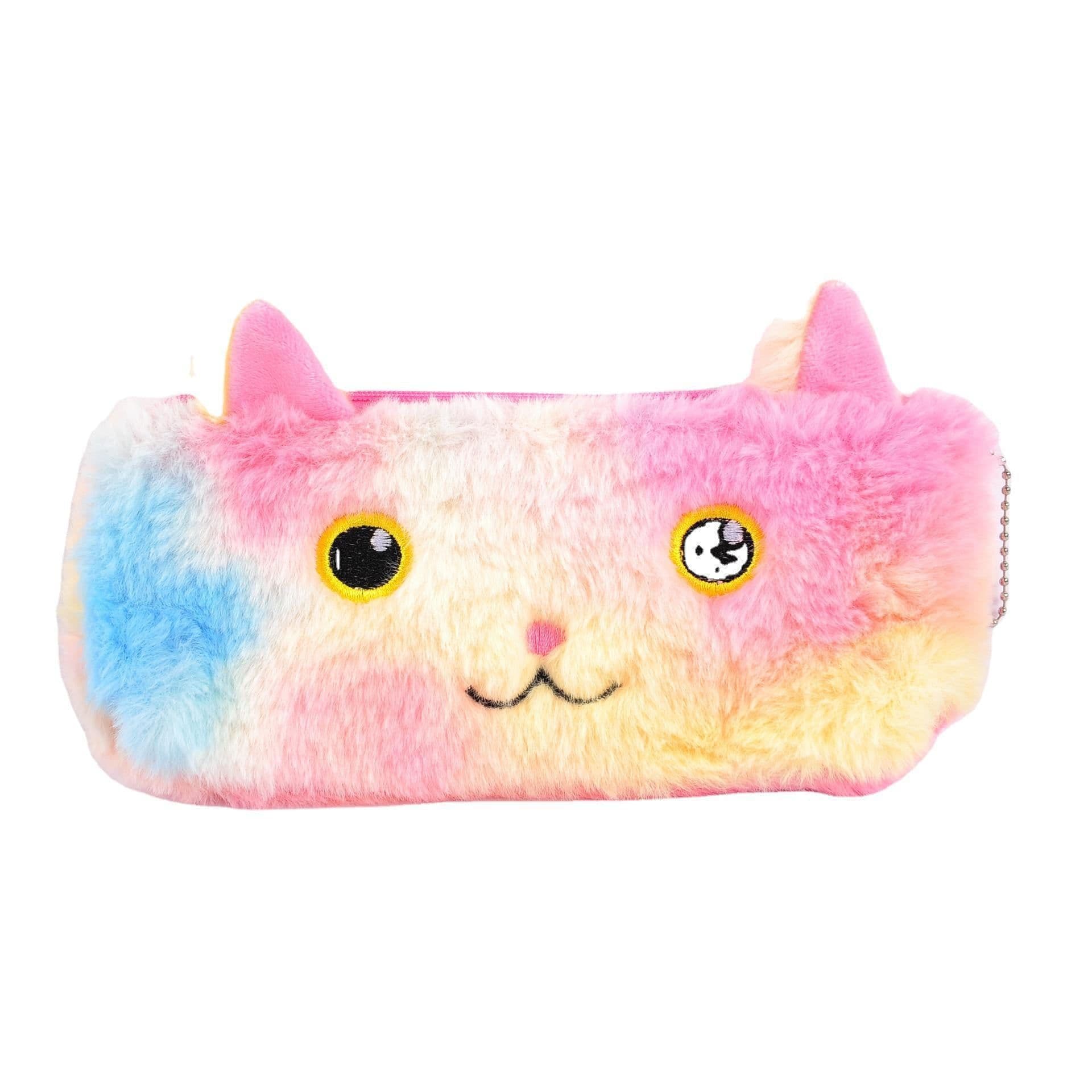 image-Laser color cat plush pencil case student stationery bag