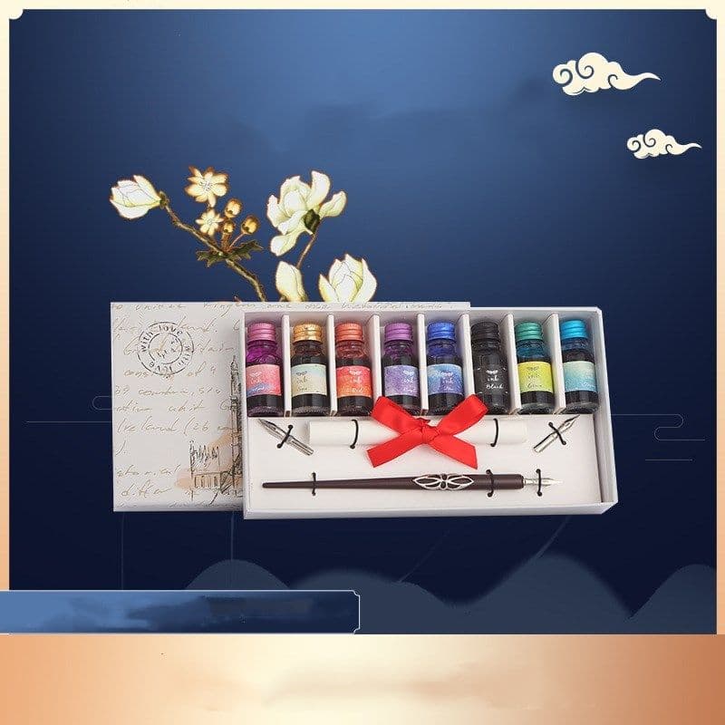 image-Pen and Ink Gift Box Wooden Dip Pen Set