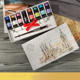 image-Pen and Ink Gift Box Wooden Dip Pen Set