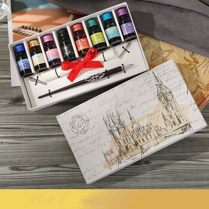 image-Pen and Ink Gift Box Wooden Dip Pen Set