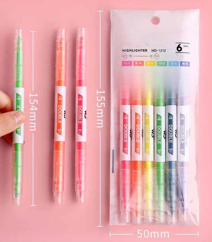 image-Double-Headed Marker Pen 6 Color Set Highlighter Pen