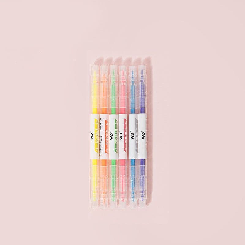 image-Double-Headed Marker Pen 6 Color Set Highlighter Pen