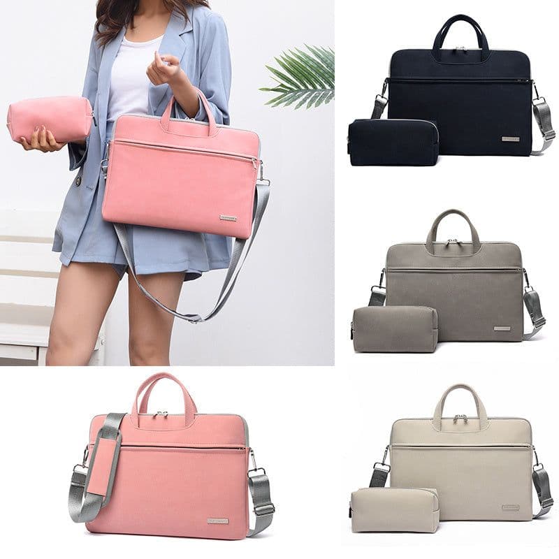 image-PU Leather Women Laptop Bag Notebook Carrying Case Briefcase For Macbook Air 13.3 14 15.6 Inch Men Handbags Shoulder Mouse Bag