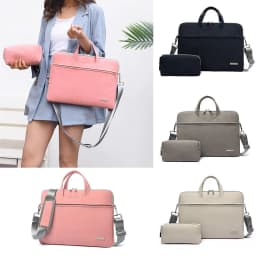 image-PU Leather Women Laptop Bag Notebook Carrying Case Briefcase For Macbook Air 13.3 14 15.6 Inch Men Handbags Shoulder Mouse Bag