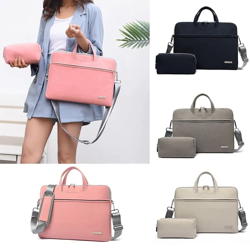 image-PU Leather Women Laptop Bag Notebook Carrying Case Briefcase For Macbook Air 13.3 14 15.6 Inch Men Handbags Shoulder Mouse Bag