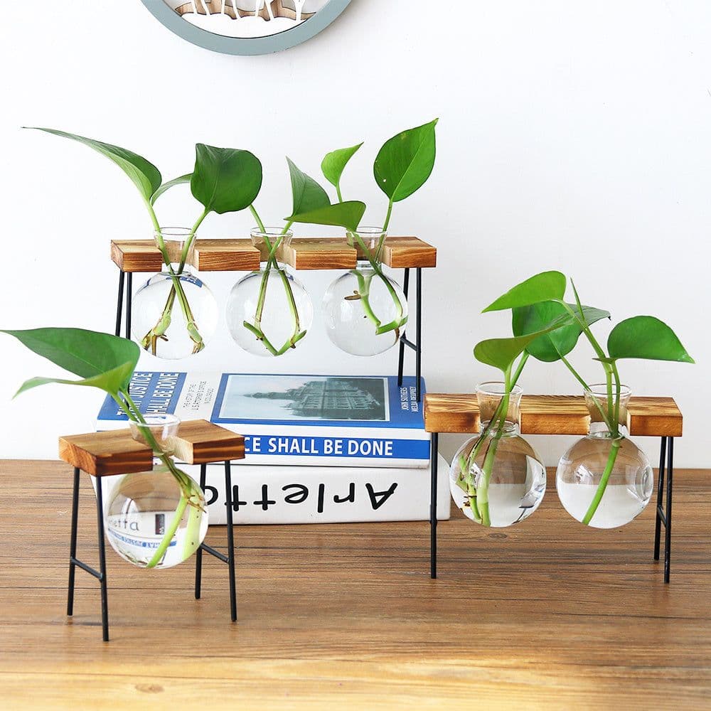 image-Nordic Style Creative Wooden Frame Hydroponic Vase