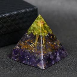 image-Natural Tiger Eye Orgonite Pyramid Healing Crystals Centerpiece Energy Generator Reiki Chakra Multiplier Orgone Amethyst Meditation