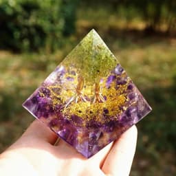image-Natural Tiger Eye Orgonite Pyramid Healing Crystals Centerpiece Energy Generator Reiki Chakra Multiplier Orgone Amethyst Meditation