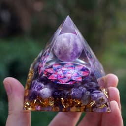 image-Natural Tiger Eye Orgonite Pyramid Healing Crystals Centerpiece Energy Generator Reiki Chakra Multiplier Orgone Amethyst Meditation