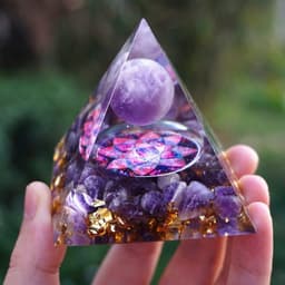 image-Natural Tiger Eye Orgonite Pyramid Healing Crystals Centerpiece Energy Generator Reiki Chakra Multiplier Orgone Amethyst Meditation