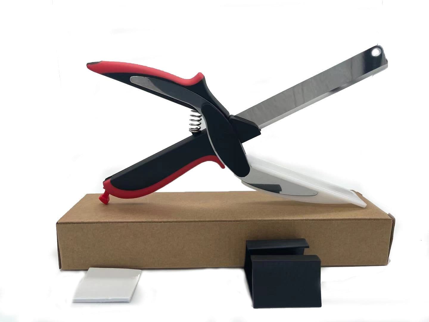 image-Kitchen Gadget Scissors 2-in-1 Functional Smart Chopping Knife Food Scissors Vegetable Scissors A Good Helper In The Kitchen