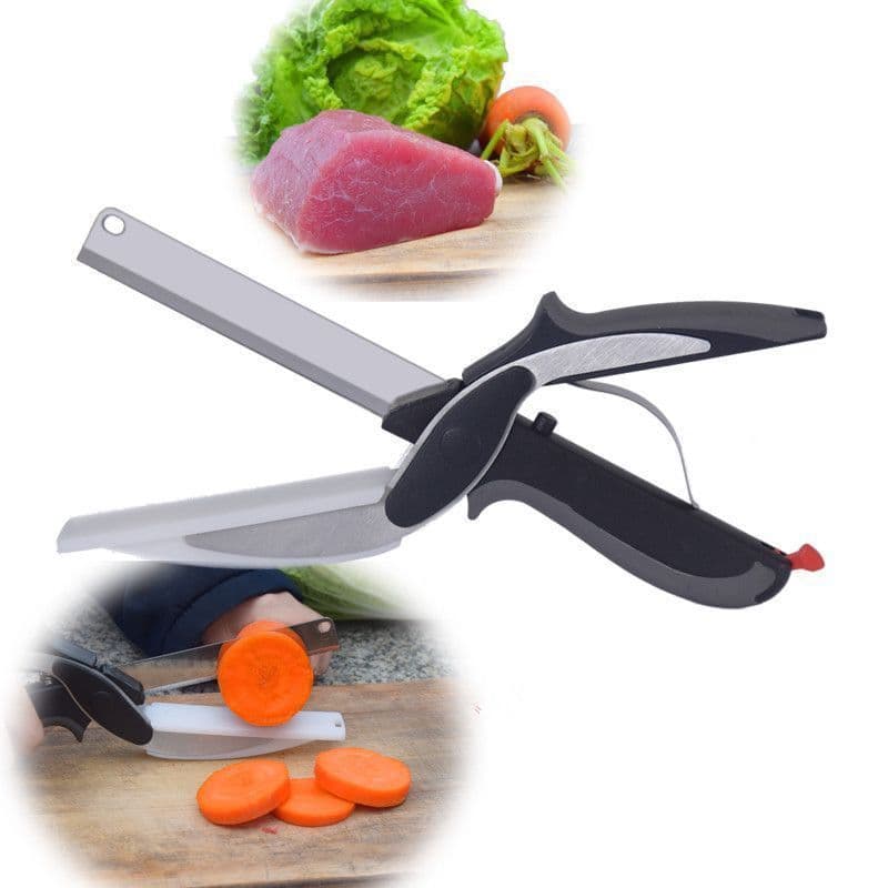 image-Kitchen Gadget Scissors 2-in-1 Functional Smart Chopping Knife Food Scissors Vegetable Scissors A Good Helper In The Kitchen