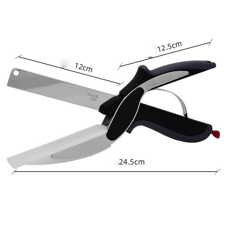 image-Kitchen Gadget Scissors 2-in-1 Functional Smart Chopping Knife Food Scissors Vegetable Scissors A Good Helper In The Kitchen