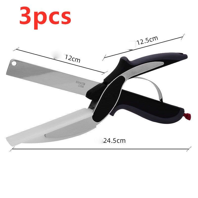 image-Kitchen Gadget Scissors 2-in-1 Functional Smart Chopping Knife Food Scissors Vegetable Scissors A Good Helper In The Kitchen