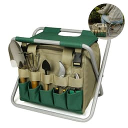 image-Gardening Stool With Tote Bag Chair Garden Tools Set Organizer, Folding Garden Seat Gardening Stool Gardening