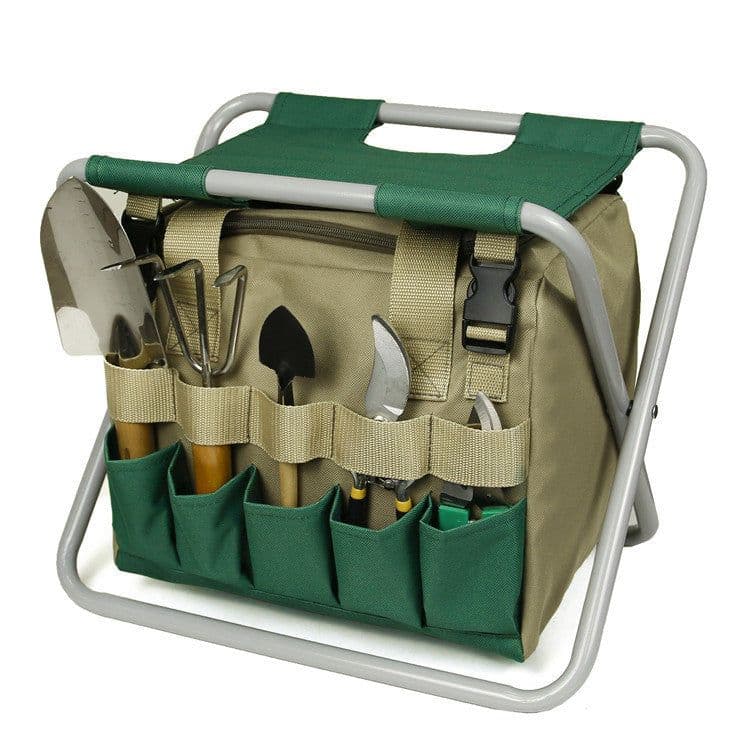 image-Gardening Stool With Tote Bag Chair Garden Tools Set Organizer, Folding Garden Seat Gardening Stool Gardening